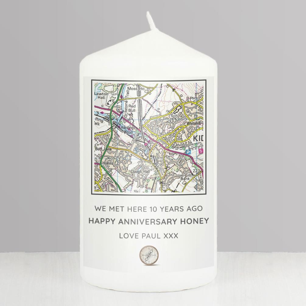 Personalised Present Day Map Compass Pillar Candle Extra Image 2